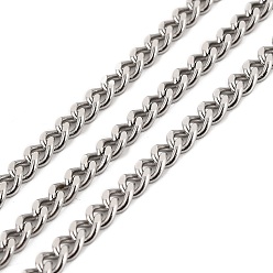 Stainless Steel Color 304 Stainless Steel Cuban Link Chains, Unwelded, with Spool, Stainless Steel Color, 6x4.5x2mm, about 32.81 Feet(10m)/Roll