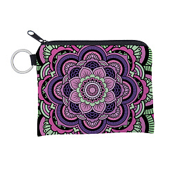 Dark Orchid Mandala Flower Pattern Polyester Clutch Bags, Change Purse with Zipper & Key Ring, for Women, Rectangle, Dark Orchid, 12x9.5cm