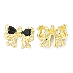 Light Gold Alloy Pendants, with Black Glass, Cadmium Free & Lead Free, Bowknot Charms, Light Gold, 18x22x5mm, Hole: 1.4mm