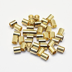 Настоящее золото 18K Долговечные латунные бусины, реальный 18 k позолоченный, без никеля , колонка, 3.5x4 мм, отверстие : 2.5 мм