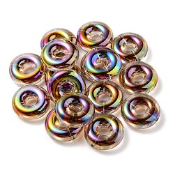 Brun De Noix De Coco Placage uv perles acryliques irisées arc-en-ciel, perle bicolore en perle, plat rond, brun coco, 29.5x10.5mm, Trou: 3mm