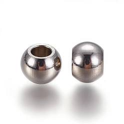 Color de Acero Inoxidable 304 de acero inoxidable perlas espaciadoras, rondo, color acero inoxidable, 6x5 mm, agujero: 3 mm