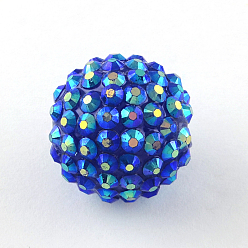 Bleu Ab-perles de couleur strass de résine, avec des perles rondes acryliques à l'intérieur, pour les bijoux de bubblegum, bleu, 16x14mm, Trou: 2~2.5mm