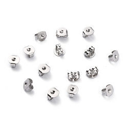 Platinum Brass Friction Ear Nuts, Ear Locking Earring Backs for Post Stud Earrings, Platinum, 5x5x3mm,Hole:1mm