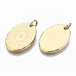 Real 14K Gold Plated 304 Stainless Steel Pendants, witih Jump Rings, Oval with Tweleve Constellation Pattern, Real 14K Gold Plated, 17.5x12.5x2mm, Jump Ring: 5x0.8mm, 3.4mm inner diameter
