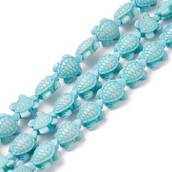 Bleu Ciel Clair Chapelets de perles de corail synthétique , teint, tortue, lumière bleu ciel, 15x12x7mm, Trou: 2mm, Environ 22 pcs/chapelet, 11.5 pouce