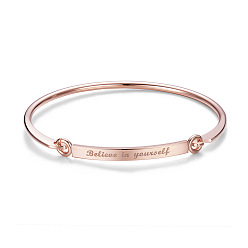 Rose Gold SHEGRACE Fashion Engraved Brass Inspirational Bangle, with Words Believe in Yourself, Rose Gold, 7-1/4 inch(18.5cm), 4mm
