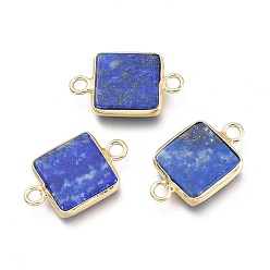 Lapis Lazuli Natural Lapis Lazuli Links Connectors, with Real 18K Gold Plated Brass Findings, Square, 18.5x11.5x3mm, Hole: 2mm