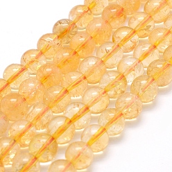 Citrine Natural Citrine Beads Strands, Round, Dyed & Heated, 8mm, Hole: 1mm, about 44pcs/strand, 15.7 inch(40cm)