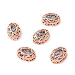 Dark Turquoise Eco-friendly Brass Micro Pave Cubic Zirconia Multi-strand Links, Rack Plating, Cadmium Free & Lead Free, Oval, Rose Gold, Dark Turquoise, 12x8x5mm, Hole: 1.2mm
