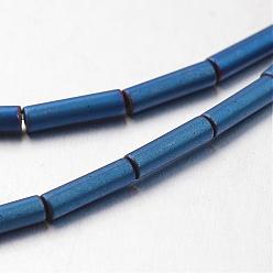 со Синим Покрытием Гальванизировать немагнитных синтетический гематит нитей бисера, матовые, трубка, с покрытием синим, 8x2 мм, отверстие : 1 мм, около 50 шт / нитка, 15.7 дюйм