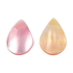 Pink Cabochons turbo cornulus/top shells naturels, avec coque acrylique et jaune, teint, larme, rose, 21.5x15x4~5mm