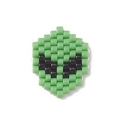 Lime Green Handmade Japanese Seed Beads, Loom Pattern, Alien, Lime Green, 15x12x2mm
