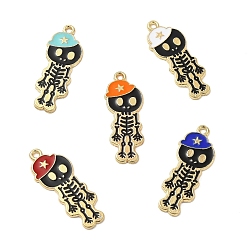 Mixed Color Alloy Enamel Pendants, Skeleton with Hat Charm, Golden, Mixed Color, 32.5x13x1.5mm, Hole: 1.6mm