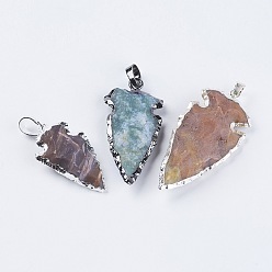 Mixed Stone Natural Mixed Stone Pendants, with Brass Findings, Arrow, 32~47x19~22x6~11mm, Hole: 5x8mm