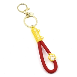 Red Cat Paw Print PVC Rope Keychains, with Zinc Alloy Finding, for Bag Doll Pendant Decoration, Red, 17.5cm