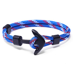 Royal Blue Polyester Cord Multi-strand Bracelets, with Alloy Anchor Clasps, Gunmetal, Royal Blue, 21cm