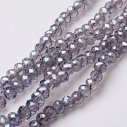 Gray Electroplate Glass Beads Strands, Pearl Luster Plated, Faceted, Rondelle, Gray, 4~4.5x3mm, Hole: 0.5mm, about 130~135pcs/strand, 15.5~16 inch(39~40cm)