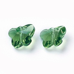 Vert Jaune Des billes de verre transparentes, facette, papillon, vert jaune, 8x10x5.5mm, Trou: 1mm