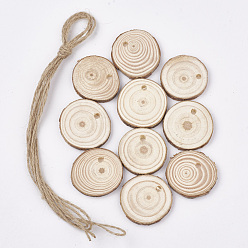 Papaya Látigo Colgantes de madera sin teñir sin terminar, rebanada de madera, anillo de arbol, PapayaWhip, 35~49x5 mm, agujero: 3~4 mm, sobre 10 unidades / bolsa