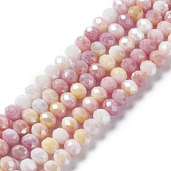 Rouge Violet Pâle Brins de perles de verre plaquées à facettes, de couleur plaquée ab , abaque, rouge violet pâle, 8~8.5x6.5mm, Trou: 1.4mm, Environ 66 pcs/chapelet, 16.57 pouce (42.1 cm)