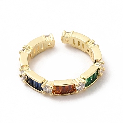 Coloré Bague de manchette ouverte rectangle zircone cubique, bijoux en laiton doré pour femme, colorées, diamètre intérieur: 16 mm