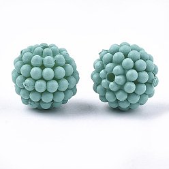 Vert Mer Perles acryliques de style caoutchoutées, perles baies, perles combinés, ronde, vert de mer, 12x11.5mm, trou: 1.6 mm, environ 790 pcs / 500 g