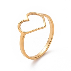 Золотой Ионное покрытие (ip) 201 кольцо в форме сердца из нержавеющей стали, полое широкое кольцо для женщин, золотые, размер США 6 1/2 (16.9 мм)