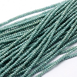 Aguamarina Facetado rondelle arco iris completo chapado electrochapa perlas de vidrio hebras, aguamarina, 3.5~4x2.5~3 mm, agujero: 0.8 mm, sobre 150 unidades / cadena, 15.1 pulgada