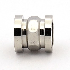 Stainless Steel Color Stainless Steel Beads, Large Hole Column Grooved Beads, Stainless Steel Color, 10x10mm, Hole: 6mm