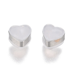 Platinum Heart Silicone Ear Nuts, Secure Soft Earring Backs, with Brass Findings, Platinum, 6x6.2x5mm, Hole: 1mm