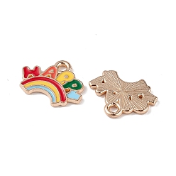 Colorful Alloy Enamel Pendants, Rainbow with Word Happy Charm, Light Gold, Colorful, 11.5x15x1mm, Hole: 2mm