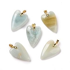 Flower Amazonite Natural Flower Amazonite Pendants, with Rack Plating Golden Plated Brass Findings, Long-Lasting Plated, Heart, 32~34x20x8mm, Hole: 4x4mm