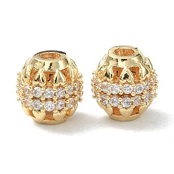 Real 18K Gold Plated Brass Clear Cubic Zirconia Beads, Barrel, Real 18K Gold Plated, 10x9.5mm, Hole: 3mm