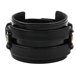 Black Cowhide Cord Wide Cord Bracelets, with Alloy Findings, Black, 230x45mm