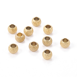 Golden Ion Plating(IP) 304 Stainless Steel Textured Beads, Round, Golden, 4x3mm, Hole: 2mm