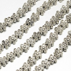 Plata Antigua Estilo tibetano hebras de perlas de aleación de flores, sin plomo y el cadmio, plata antigua, 7x3.5 mm, agujero: 1 mm, sobre 30 unidades / cadena, 8 pulgada