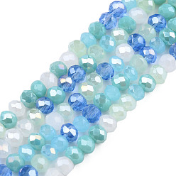 Light Sky Blue Electroplate Glass Beads Strands, AB Color Plated, Faceted, Rondelle, Light Sky Blue, 3x2.5mm, Hole: 0.7mm, about 188~190pcs/16.93 inch~17.71 inch(43~45cm)
