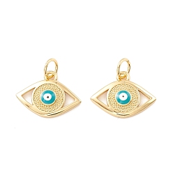 Dark Turquoise Rack Plating Brass Enamel Pendants, with Jump Ring, Cadmium Free & Nickel Free & Lead Free, Real 18K Gold Long-Lasting Plated, Evil Eye, Dark Turquoise, 11.5x16x2mm, Hole: 3.5mm