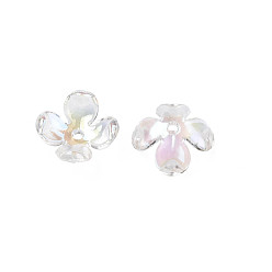 Clair Transparentes bouchons acrylique de perles, de couleur plaquée ab , 4 pétales, fleur, clair, 12x12x4.5mm, Trou: 1.4mm