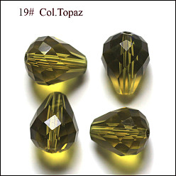 Цвет Оливы Имитация Австрийские кристаллические шарики, класс AAA, граненые, капля, оливковый, 8x10 мм, отверстие : 0.9~1 мм