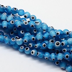 Bleu Dodger Main au chalumeau mauvais œil rondes rangées de perles, Dodger bleu, 8mm, Trou: 1mm, Environ 49 pcs/chapelet, 14.17 pouce