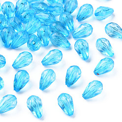 Deep Sky Blue Transparent Acrylic Beads, Faceted, Teardrop, Deep Sky Blue, 12x8mm, Hole: 1.5mm, about 1338pcs/500g