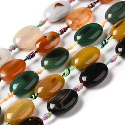 Mixed Color Natural Agate Beads Strands, Dyed & Heated, Flat Oval, Mixed Color, 23.5~25x16.5~18.5x9~10mm, Hole: 2mm, about 13pcs/strand, 18.11''(46cm)