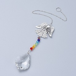 Clair Cristal lustre suncatchers prismes chakra pendentif suspendu, avec des chaînes de câble de fer, Des billes de verre, pendentifs en verre strass et laiton, ange avec larme, clair, 290mm
