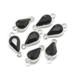 Black Alloy Glass Links connectors, teardrop, Platinum, Black, 21x10x5~6mm, Hole: 2mm
