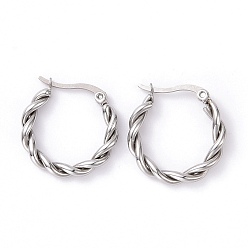 Stainless Steel Color 304 Stainless Steel Twist Rope Hoop Earrings for Women, Stainless Steel Color, 22x22x3.5mm, Pin: 0.8x1mm
