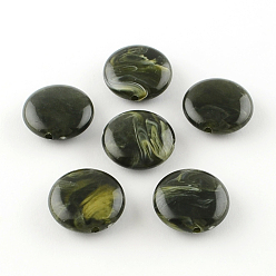 Темно-оливково-зеленый Плоские круглые имитация драгоценных камней акриловые бусины, темно-оливковый зеленый, 22x8.5 мм, Отверстие : 2 мм , около 190 шт / 500 г