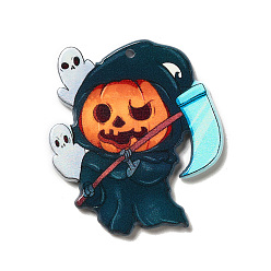 Ghost Halloween Charm, Printed Acrylic Pendants, Ghost, 39.5x35.5x2.5mm, Hole: 1.6mm