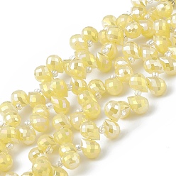 Jaune Perles en verre jade d'imitation, facette, larme percée en haut, de couleur plaquée ab , jaune, 10x7.5~8mm, Trou: 0.8~1mm, Environ 95~100 pcs/chapelet, 23.23~26.77 (59~68 cm)